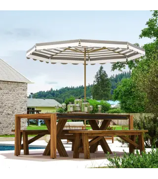 Sombrilla Grande con Protección UV 50+ y Toldo Ajustable para Jardín Patio y Terraza Ø2,68x2,37 m Rayas Gris y Blanco