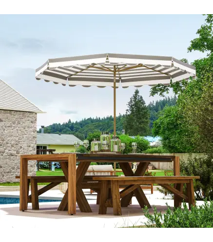 Sombrilla Grande con Protección UV 50+ y Toldo Ajustable para Jardín Patio y Terraza Ø2,68x2,37 m Rayas Gris y Blanco