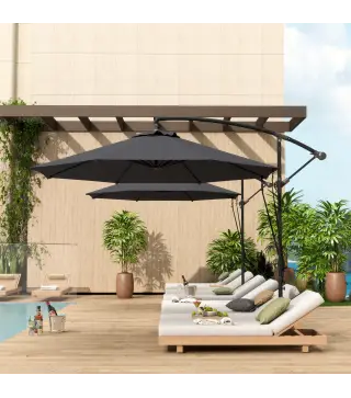 Parasol de Jardín Excéntrico Sombrilla con Funda para Sombrilla Protección UV 50+ y Base Cruzada Ø290x243 cm Gris Oscuro