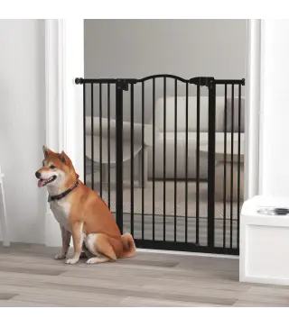 Puerta para Perros con Ancho Ajustable 76-104 cm Barrera de Seguridad para Perros con 2 Extensiones Negro