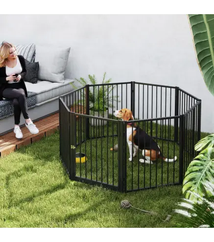 Parque para Perros de 8 Paneles 60x76 cm Corralito para Perros Pequeños y Medianos para Interior y Exterior Negro