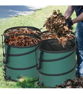 Set de 4 Bolsas de Basura de Jardín 86L con Asas Fijación de Botones y Diseño Pop-Up Plegables y Reutilizables