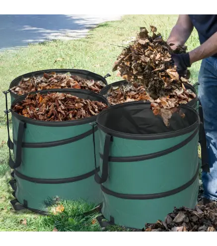 Set de 4 Bolsas de Basura de Jardín 86L con Asas Fijación de Botones y Diseño Pop-Up Plegables y Reutilizables