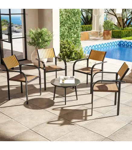 Juego de 4 Sillas de Jardín Exterior Apilables con Tela Transpirable Reposabrazos y Respaldo 58x65x85 cm Marrón