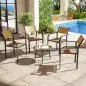 Juego de 4 Sillas de Jardín Exterior Apilables con Tela Transpirable Reposabrazos y Respaldo 58x65x85 cm Marrón