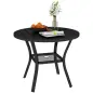 Mesa de Comedor Exterior Redonda con Orificio para Sombrilla Estante Inferior y Estructura de Acero Ø90x73 cm Negro