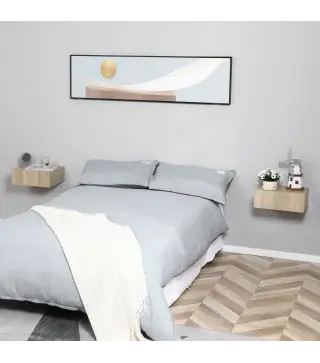 Set de 2 Mesitas de Noche Flotantes con 1 Cajón Diseño Montado en la Pared Estilo Moderno 40x30x15 cm Natural