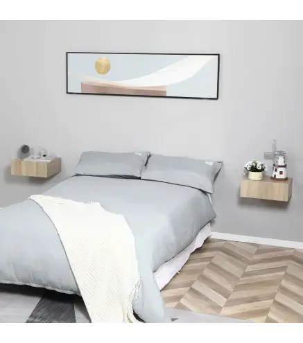 Set de 2 Mesitas de Noche Flotantes con 1 Cajón Diseño Montado en la Pared Estilo Moderno 40x30x15 cm Natural