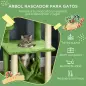 Árbol Rascador para Gatos Grandes de 142 cm con Postes de Sisal Hamaca Hojas y Bola de Juguete 49x49x142 cm Verde