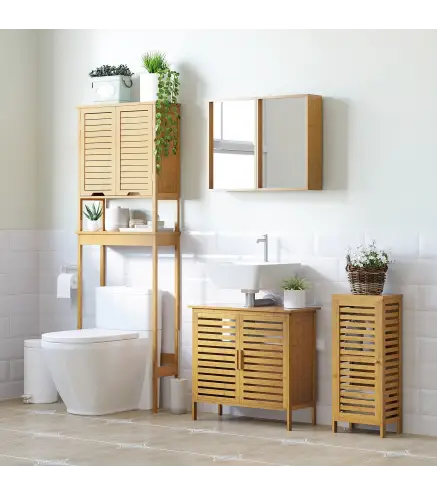 Armario de Baño de Bambú con Estantes Ajustables Mueble de Almacenaje para Salón Cocina Antivuelco 30x19,9x70 cm Natural