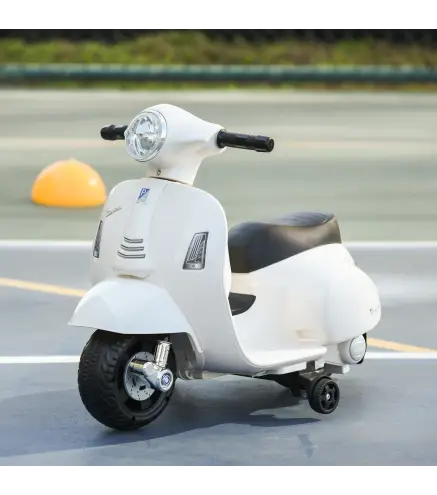 Motocicleta Infantil con Faro Bocina y 4 Ruedas Moto Eléctrica Vespa para Niños con Licencia 66,5x38x52 cm Blanco