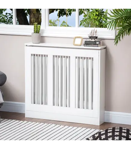 Cubierta de Radiador Blanco 90x18x84 cm Cubre Radiador de MDF Diseño Moderno Estante para Radiador Vertical para Salón