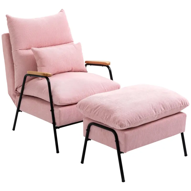 Sillón de Relax con Reposapiés Sillón Reclinable con Respaldo Ajustable Tapizado en Pana 68x91,5x88 cm Rosa