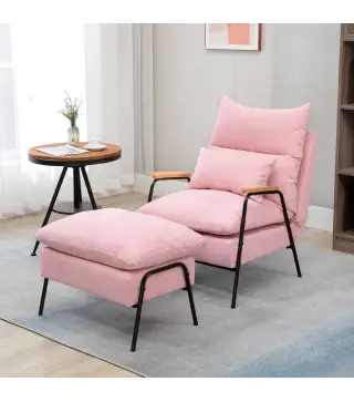 Sillón de Relax con Reposapiés Sillón Reclinable con Respaldo Ajustable Tapizado en Pana 68x91,5x88 cm Rosa