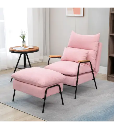 Sillón de Relax con Reposapiés Sillón Reclinable con Respaldo Ajustable Tapizado en Pana 68x91,5x88 cm Rosa