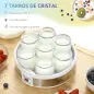 Máquina de Yogur con 7 Tarros de Cristal de 180 ml Termostato Ajustable Temporizador y Pantalla LED 24x24x13 cm Blanco