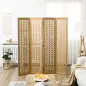 Separador de Ambientes Plegable de 4 Paneles 160x1,7x170 cm Biombo de Madera con Patrones Geométricos Natural