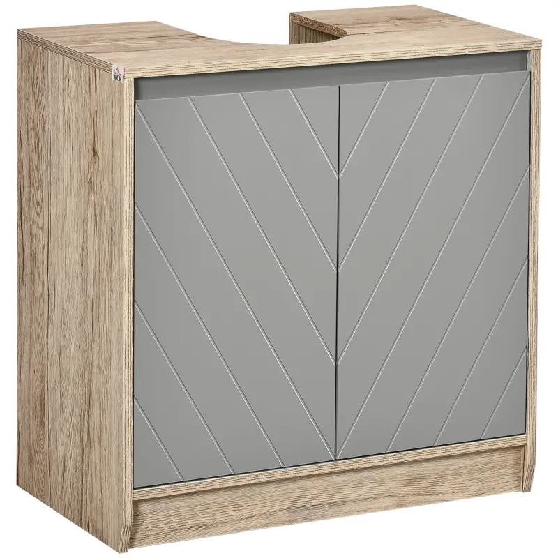 Mueble para Debajo del Lavabo Armario de Baño de Suelo con Puerta Doble y Estante Ajustable 60x30x59,8 cm Roble y Gris