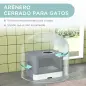 Arenero para Gatos Cubierto con Pala Cepillo 2 Puertas Entrada Principal y Salida Superior 48,5x38x36,5 cm Gris