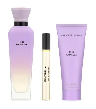 ADOLFO DOMINGUEZ IRIS VAINILLA EAU DE PARFUM 120ML VAPORIZADOR + LOCION CORPORAL PERFUMADA 1U + VIAL 10ML VAPORIZADOR