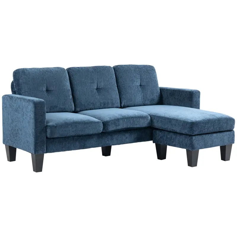 Sofá Esquinero en Forma de L Tapizado Poliéster Sofá Chaise Longue Reversible con 3 Cojines 186x130x84cm Azul
