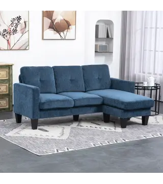 Sofá Esquinero en Forma de L Tapizado Poliéster Sofá Chaise Longue Reversible con 3 Cojines 186x130x84cm Azul