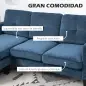 Sofá Esquinero en Forma de L Tapizado Poliéster Sofá Chaise Longue Reversible con 3 Cojines 186x130x84cm Azul