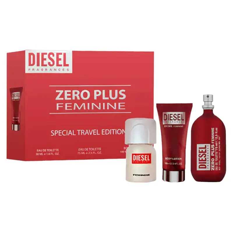 DIESEL ZERO PLUS FEMININE EAU DE TOILETTE 75ML + CREMA CORPORAL PERFUMADA 100ML + EAU DE TOILETTE 30ML VAPORIZADOR