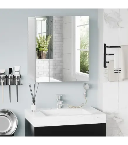 Mueble de Baño con Espejo Mueble de Pared para Baño con 3 Puertas y Estantes Internos Ajustables 70x15x60cm Blanco