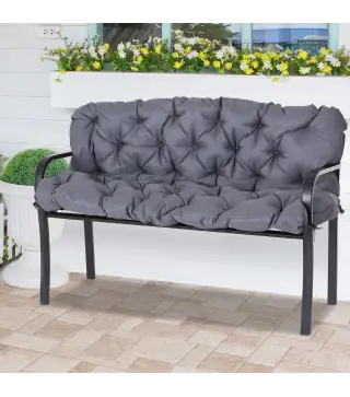 Cojín para Banco de Jardín o para Balancín de Jardín 132x110x10 cm de 2 Plazas con 6 Cordones de Fijación Gris Oscuro