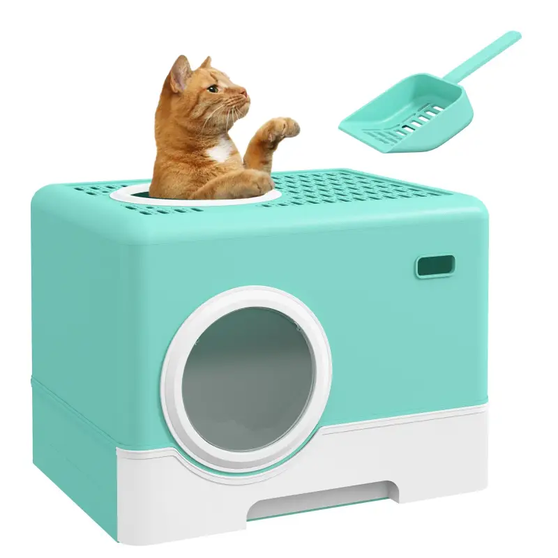 Arenero para Gatos con Pala Bandeja Extraíble 2 Puertas Entrada Principal y Salida Superior 52x41x38,5 cm Verde