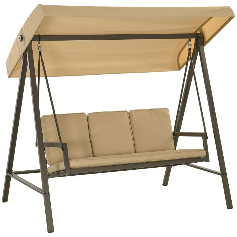 Balancín de Jardín de 3 Plazas Columpio Exterior Jardín con Toldo Ajustable Cojines Extraíbles 200x125x175 cm Beige