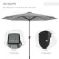 Sombrilla de Jardín con Luces LED Solares Ø265x240 cm con Manivela Manual para Terraza Piscina Patio Gris Claro
