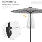 Sombrilla de Jardín con Luces LED Solares Ø265x240 cm con Manivela Manual para Terraza Piscina Patio Gris Claro