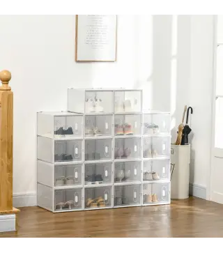 Organizador de Zapatos Modular Estantería Modulable con 18 Cubos Puertas Magnéticas 28x36x21 cm Transparente