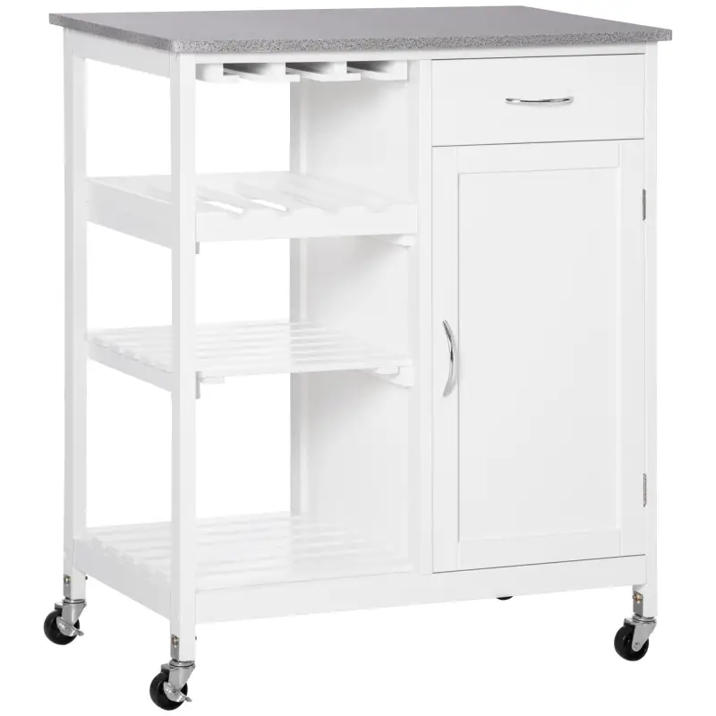 Carro de Cocina con Ruedas Carrito de Servicio con 1 Cajón Estantes Extraíbles y Botellero 76x48x88 cm Blanco Carro de Cocina con Ruedas Carrito de Servicio con 1 Cajón Estantes Extraíbles y Botellero 76x48x88 cm Blanco
