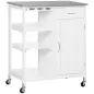 Carro de Cocina con Ruedas Carrito de Servicio con 1 Cajón Estantes Extraíbles y Botellero 76x48x88 cm Blanco Carro de Cocina con Ruedas Carrito de Servicio con 1 Cajón Estantes Extraíbles y Botellero 76x48x88 cm Blanco