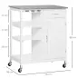 Carro de Cocina con Ruedas Carrito de Servicio con 1 Cajón Estantes Extraíbles y Botellero 76x48x88 cm Blanco Carro de Cocina con Ruedas Carrito de Servicio con 1 Cajón Estantes Extraíbles y Botellero 76x48x88 cm Blanco