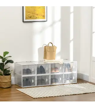 Organizador de Zapatos Modular Estantería Modulable con 8 Cubos Puertas Magnéticas 28x36x21 cm Transparente