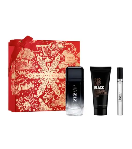 CAROLINA HERRERA 212 VIP BLACK MEN EAU DE PARFUM 100ML VAPORIZADOR + GEL DE BAÑO 1U + SPRAY VIAJE 1U