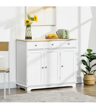 Aparador de Cocina Mueble Auxiliar de Almacenaje para Comedor Salón Estilo Moderno Antivuelco 101x40x85 cm Blanco
