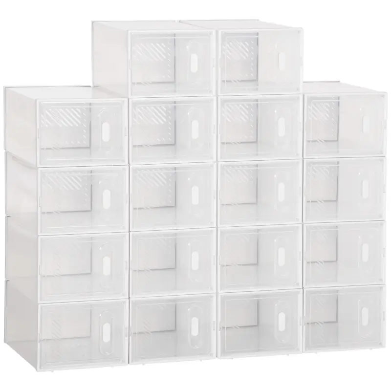 Organizador de Zapatos Modular Estantería Modulable con 18 Cubos Puertas Magnéticas 25x35x19 cm Transparente