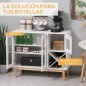 Aparador de Cocina con 3 Puertas de Vidrio y Botellero en Forma X para 4 Botellas 90x37x75 cm Blanco