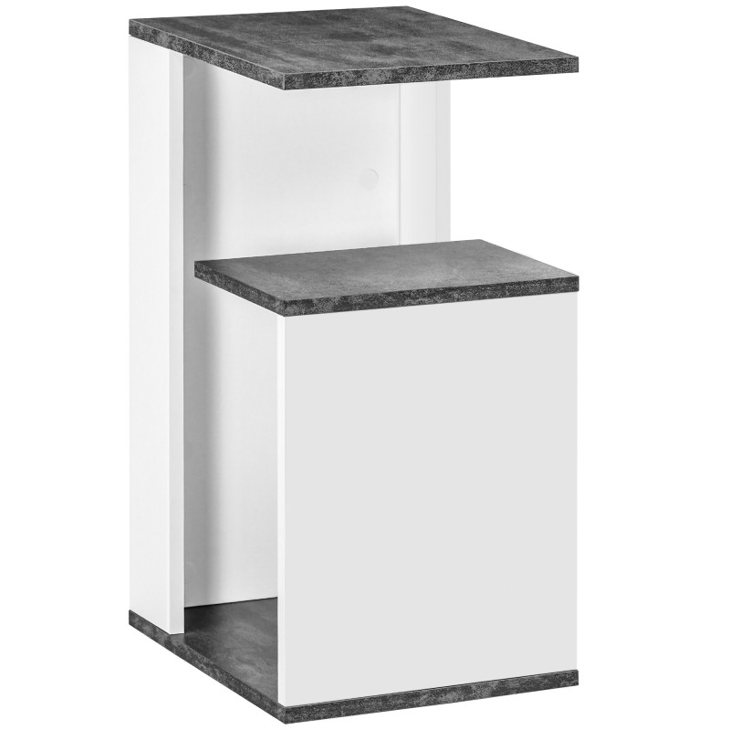 Mesita de Noche Mesa Auxiliar con 2 Estantes para Dormitorio Salón Estilo Moderno 35x29,5x60 cm Gris y Blanco