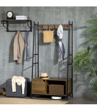 Perchero con Zapatero y Banco Mueble Recibidor con 5 Ganchos para Pasillo Entrada 84x40x169 cm Marrón Rústico