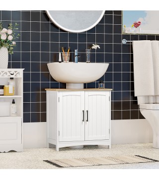 Mueble para Debajo del Lavabo Armario de Suelo para Baño de Madera Estilo Moderno 60x30x60 cm Blanco