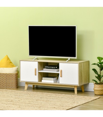 Mueble de TV para Televisores de hasta 55" Mueble con 2 Armarios y 2 Estantes 120x40x55 cm Natural y Blanco