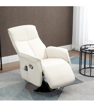 Sillón de Masaje Eléctrico con Reposapiés Sillón Relax Giratorio y Reclinable con Mando 68,5x77x117 cm Crema