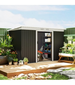 Caseta de Exterior 280x130x172 cm Cobertizo de Jardín con Puertas Correderas Base y Ventilaciones Gris Oscuro