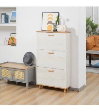 Zapatero Moderno con 3 Cajones Abatibles para 12 Pares de Zapatos para Pasillo Entrada 70x23,5x122 cm Blanco